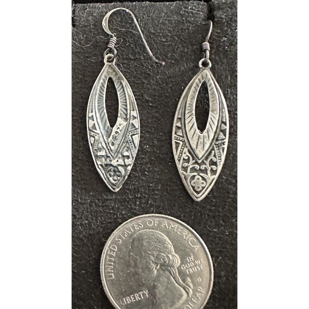 Artisan Floral Embossed Victorian Drops Sterling Silver 925 Earrings Hook